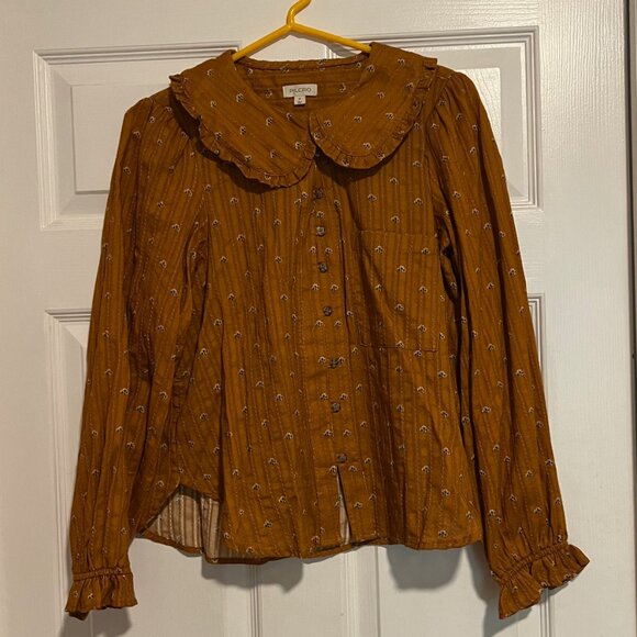 Pilcro Mustard Blouse with Subtle Embroidery - Picture 5 of 7